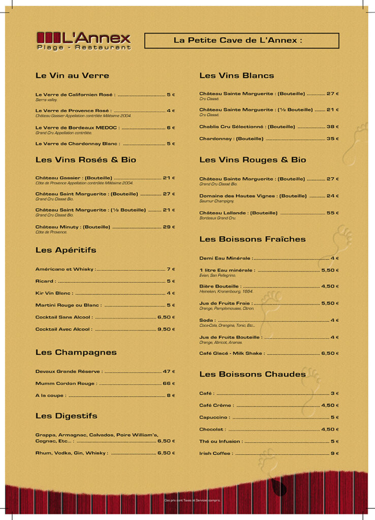 plage annex 2004 menu verso